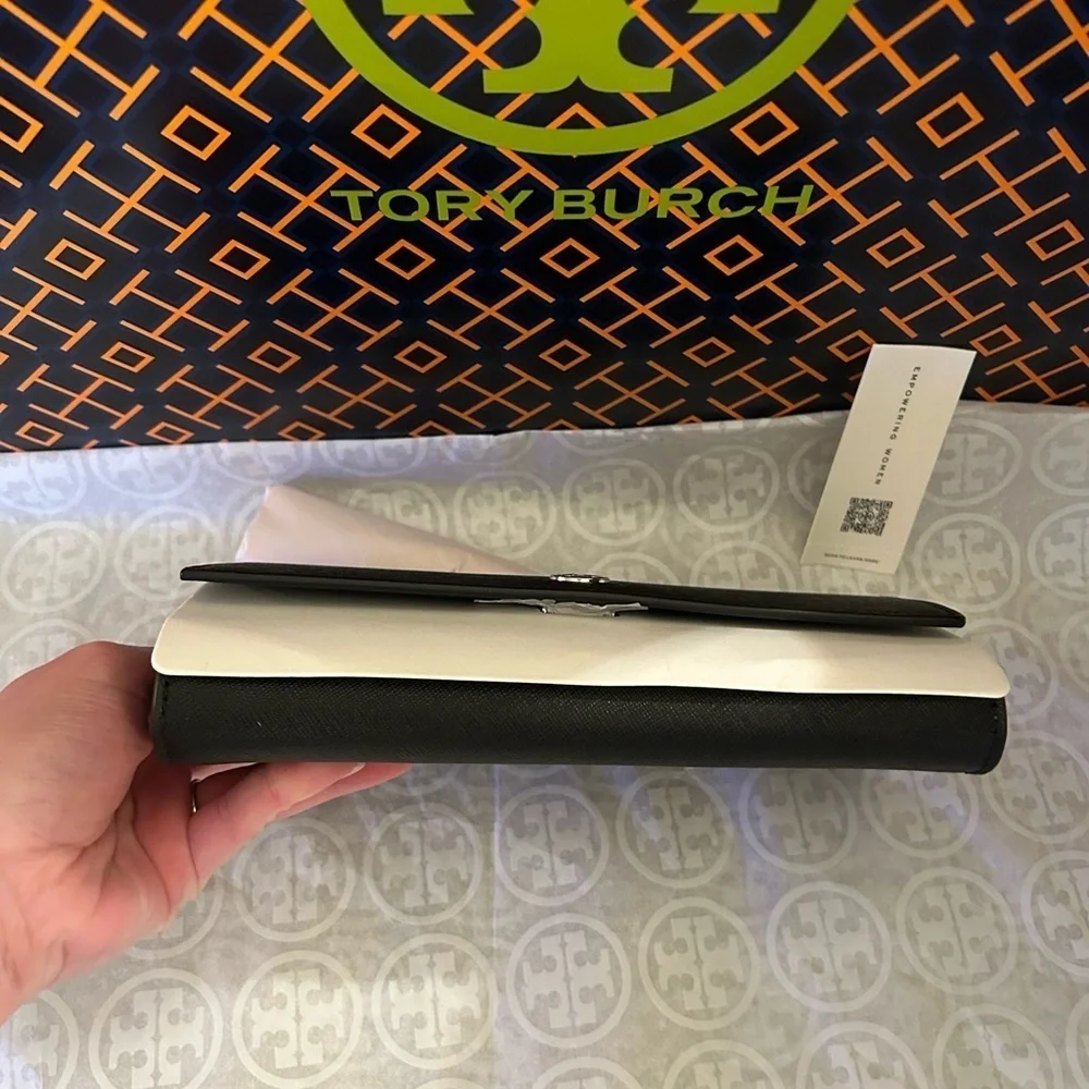 Tory Burch Emerson Wallet on a Chain Crossbody Bag Black Silver